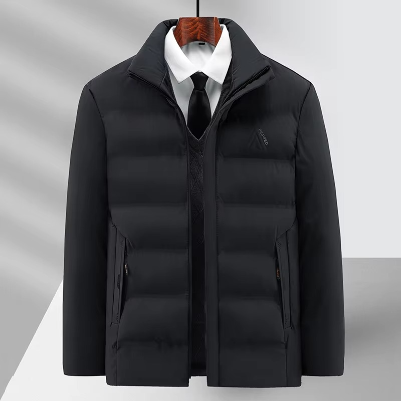 Men's luxury slim-fit fleece coat in neutral tone, premium warmth blend for office and casual wear