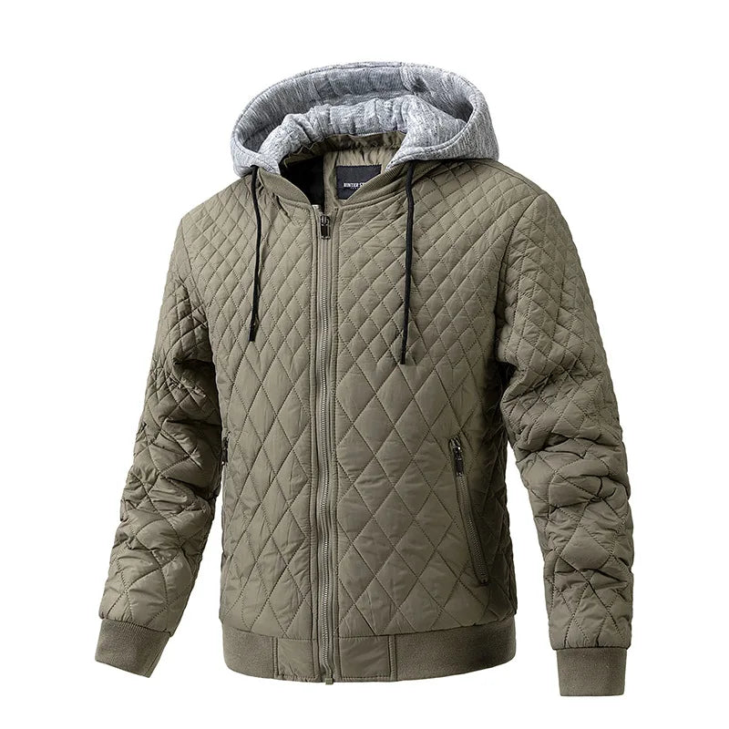 Black slim fit puffer jacket with ribbed sleeves, zipper pockets and cotton padding for cold weather