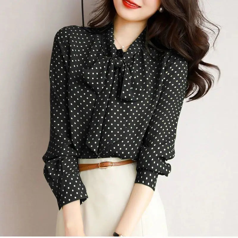 Faylen lightweight blouse shawl collar bow accent soft breathable fabric polished feminine style