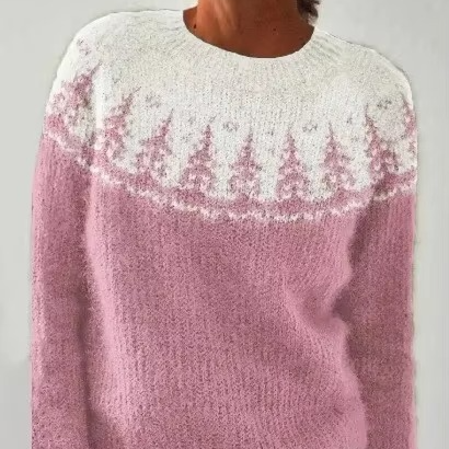 Color block loose fit women's knit top, round neck, full sleeves, multicolor relaxed style