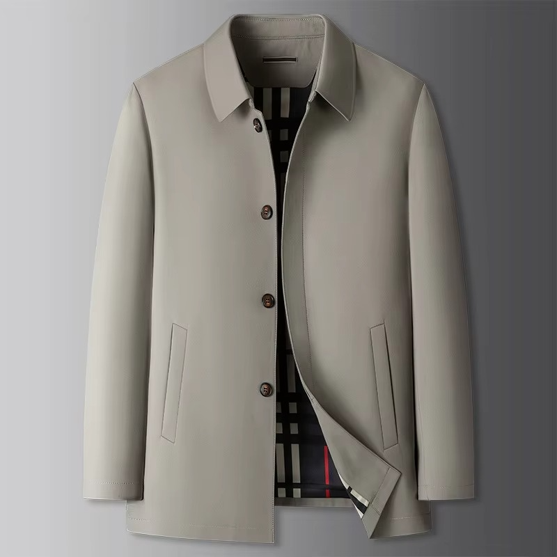 Plus size men's long trench coat classic cut lightweight polyester spring autumn everyday style