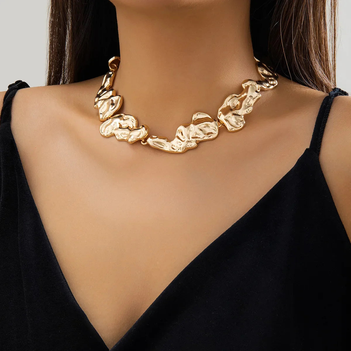 Molten Elegance abstract jewelry set gold silver organic-shaped links lightweight statement piece