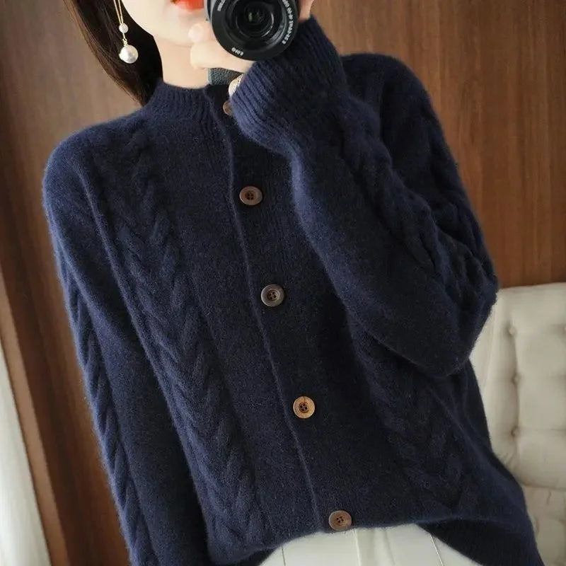 Loft wool blend cardigan relaxed fit with classic crafted detailing, cozy all-season style