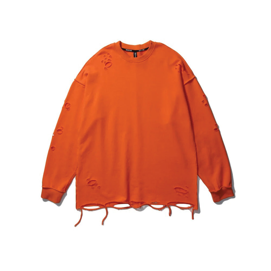 Dune beige distressed cotton sweatshirt with relaxed fit and ripped streetwear detailing