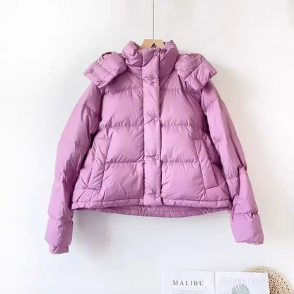Women's black thickened puffer coat detachable hood city-chic silhouette high-insulation winter jacket