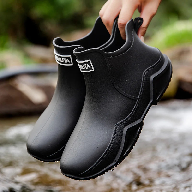 Women's waterproof slip-on outdoor boots in neutral tone with easy pull-on design