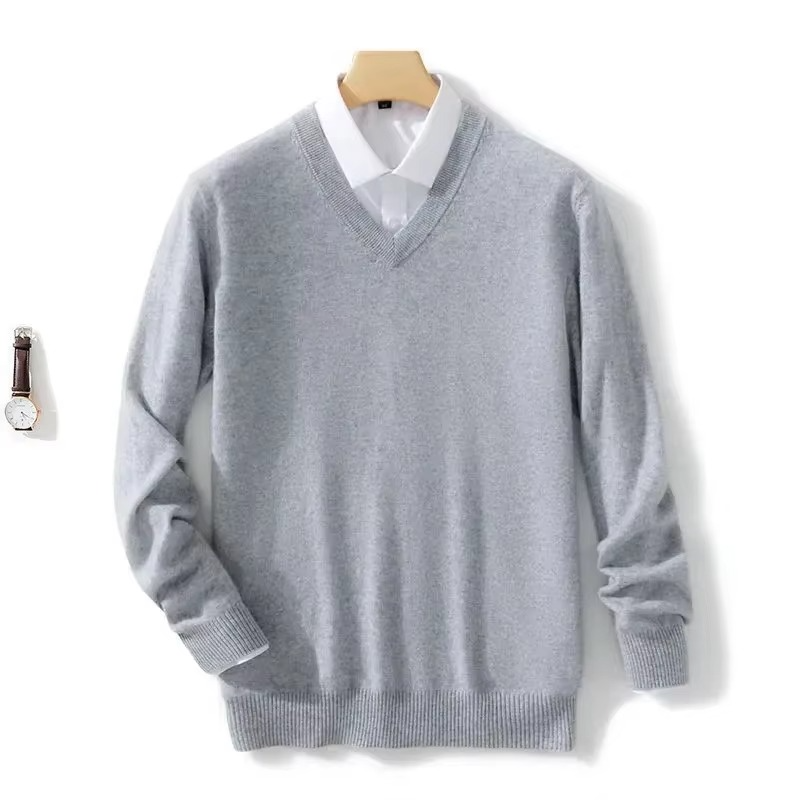 Men's wool blend V-neck knit pullover sweater casual fit warm lightweight winter style up to 5XL