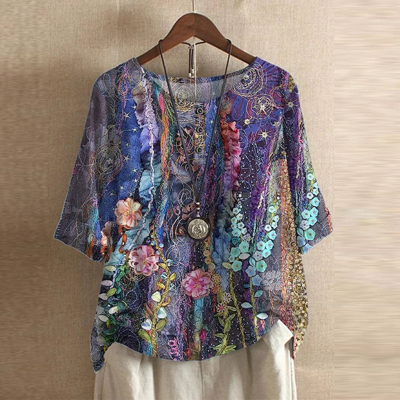 Vintage floral blouse relaxed fit retro-inspired design with classic botanical print pattern