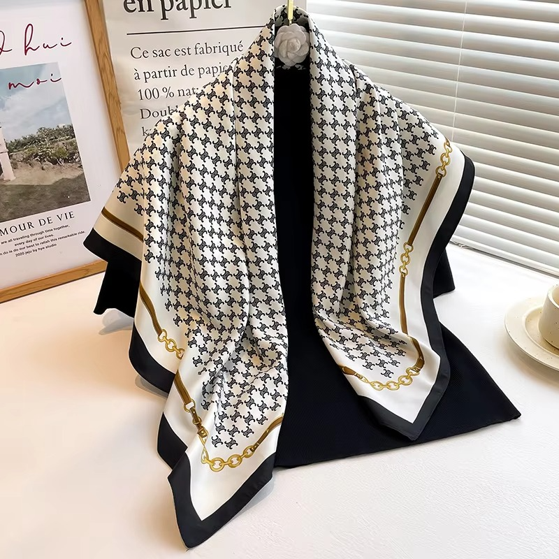 Women's silk square scarf polka dot stripe print lightweight summer accessory 35x35 inch