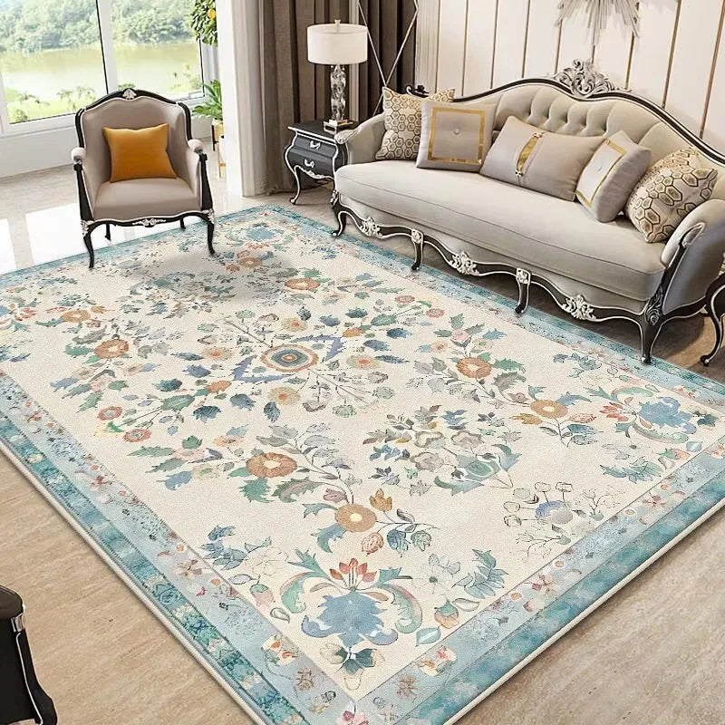 European Style Luxury Carpet Living Room Flower Pattern Decoration Bedroom Large Rugs Sofa Area Non-slip Easy Clean Floor Mat