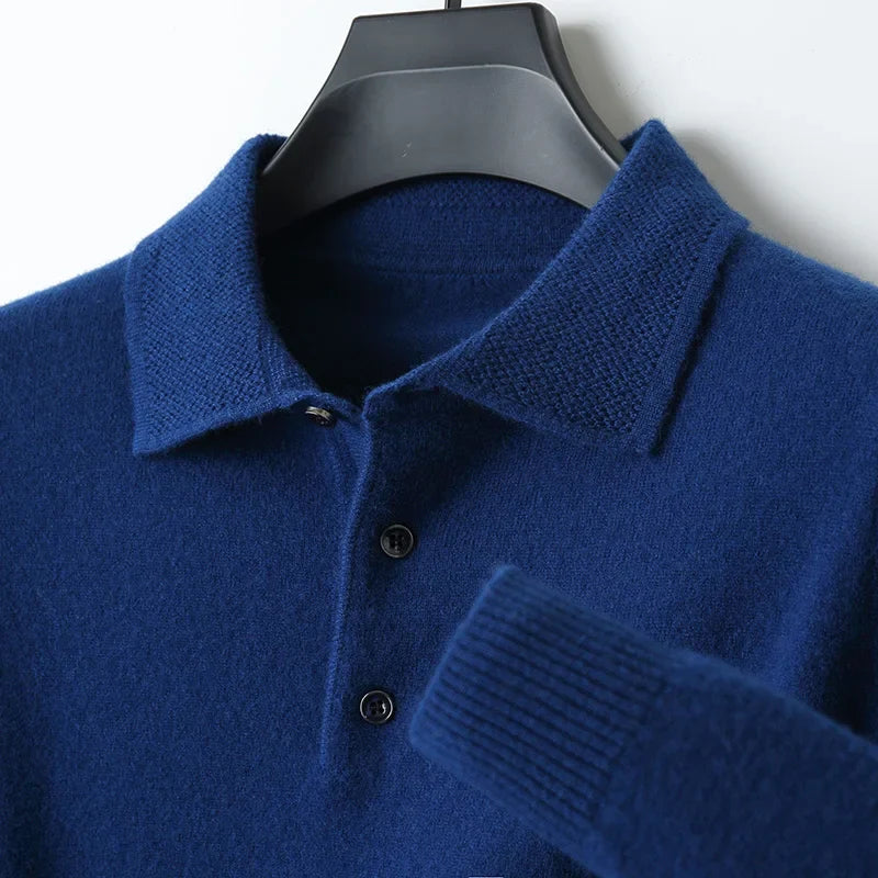 Men's loose fit merino wool polo shirt lightweight breathable classic collar natural comfort