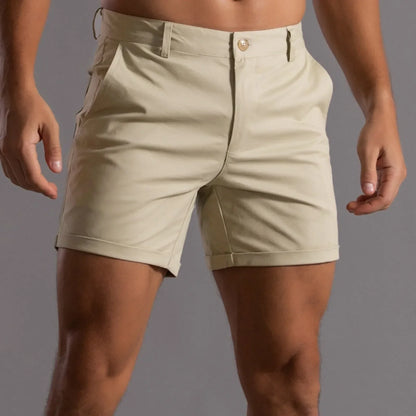 Men's mid-length stretch shorts tailored fit semi-elastic waistband 4-way flex fabric