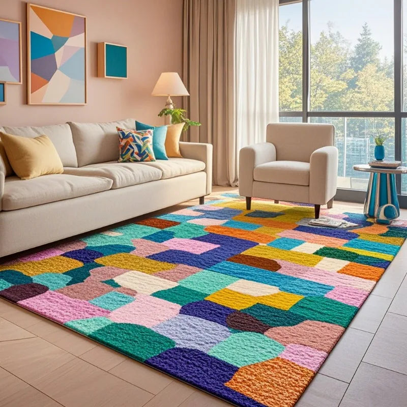 Carpet living room velvet sofa coffee table bedroom dopamine color live stream dirt-resistant floor mat can be hand washed