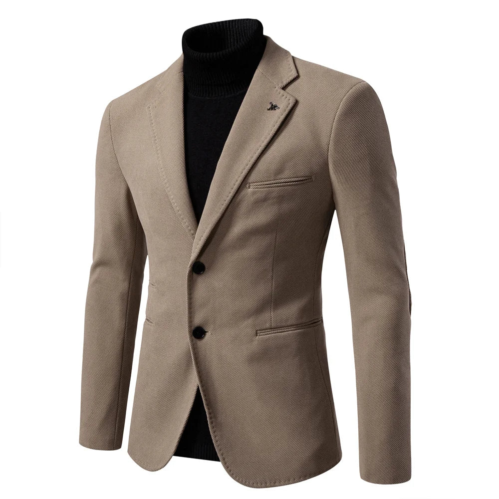 Men's slim fit single-breasted brown blazer with tailored silhouette for business casual versatile style
