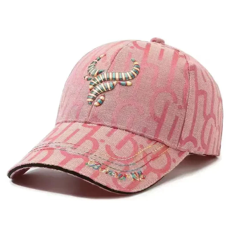 Taurus Trail Cap beige cotton blend baseball hat with embroidered ox head design