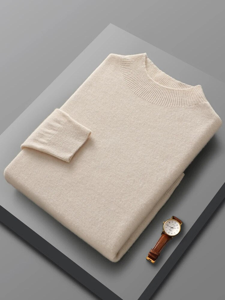 Men's ribbed crewneck sweater solid color long sleeve smart casual hip-length knitwear