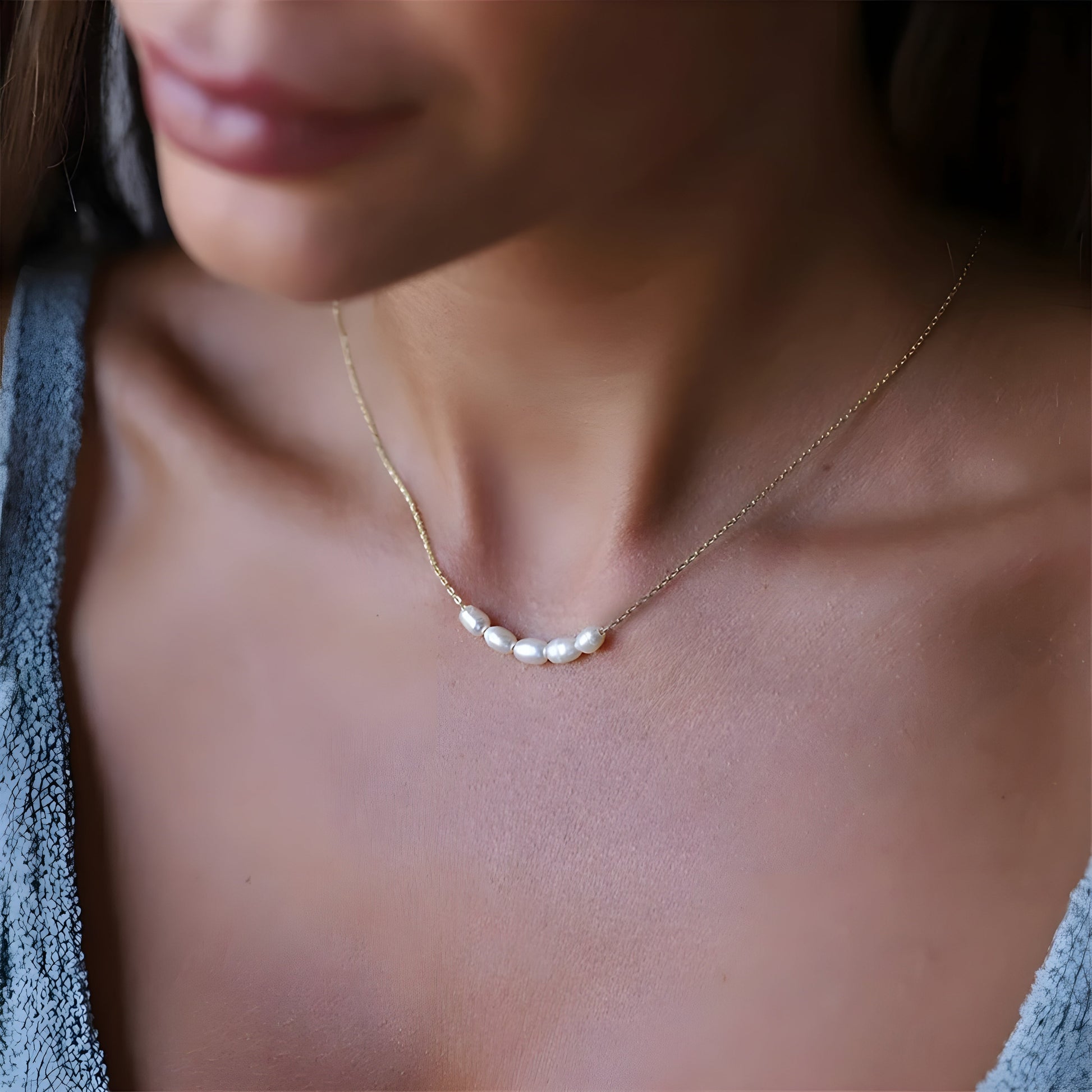 Dainty faux baroque pearl necklace on gold cable chain, minimalist stainless steel jewelry for elegant styling