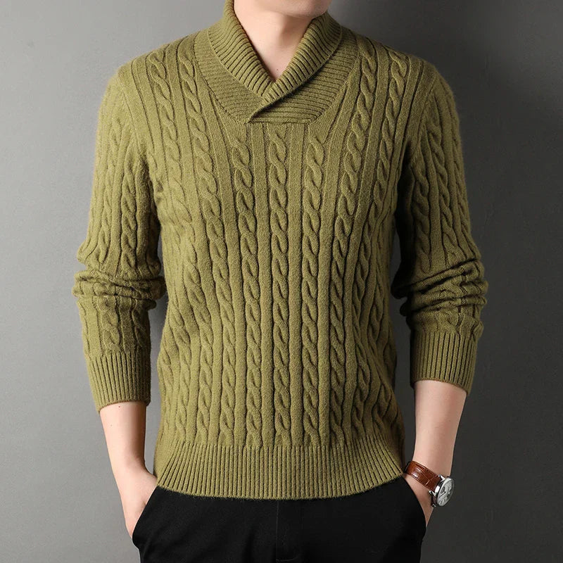Ylan slim fit cashmere sweater in neutral tone with classic ribbed detailing for a polished look