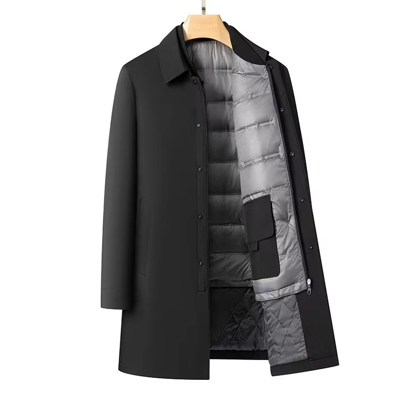 Men's navy medium-length down jacket plush lining detachable inner layer professional style