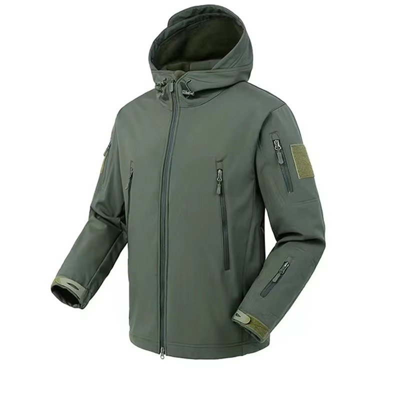 Men's navy blue softshell waterproof fleece jacket thermal insulated hiking outerwear with windproof design