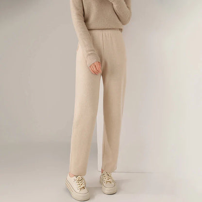 Mileena women's 100% wool pants with cashmere lining, clean modern silhouette in rich fabric
