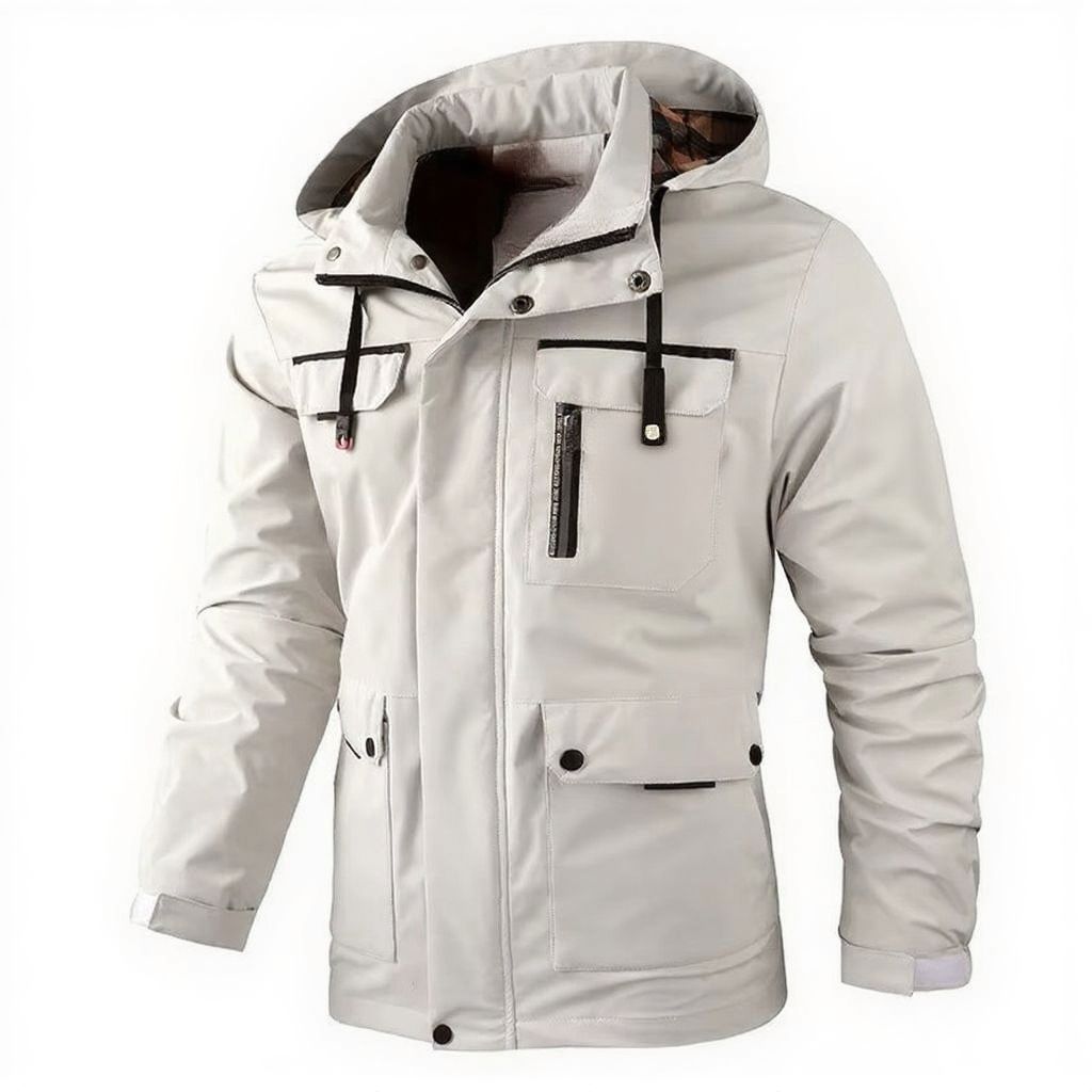 Men's waterproof soft shell hooded windbreaker fleece-lined jacket for all-weather outdoor protection