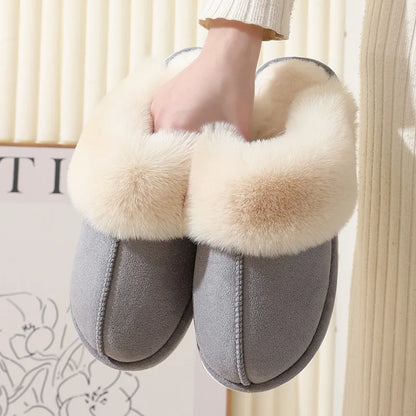 Women's plush fur indoor slippers in cozy fluffy style with soft lining for winter warmth