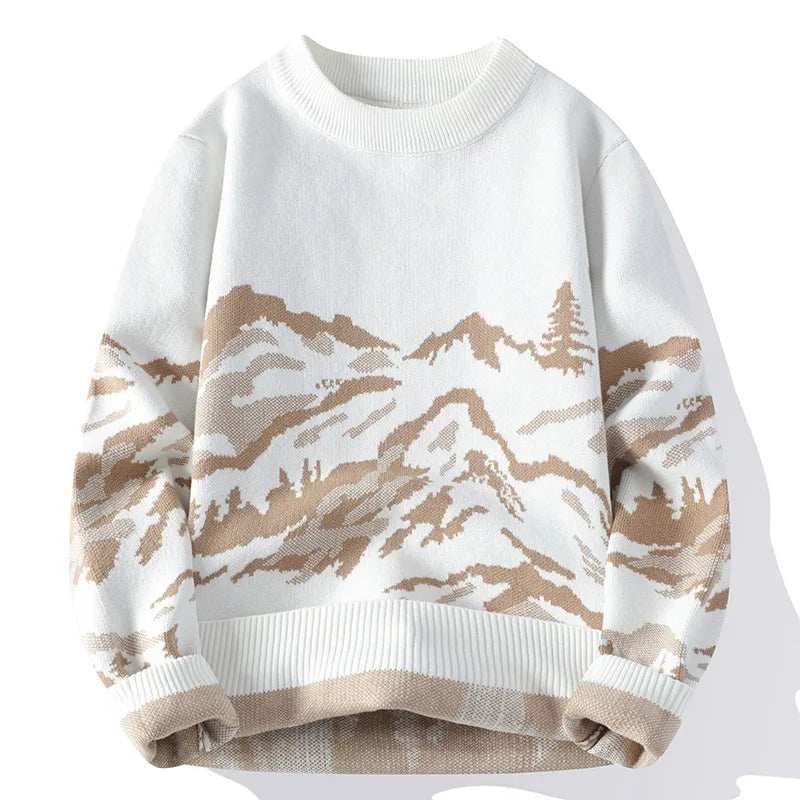 Avalon relaxed-fit artisan knit sweater with retro vintage print and ribbed trim