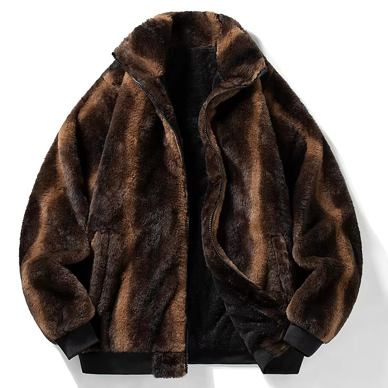 Unisex fleece-lined thermal zip-up jacket cozy windproof outerwear for cold weather
