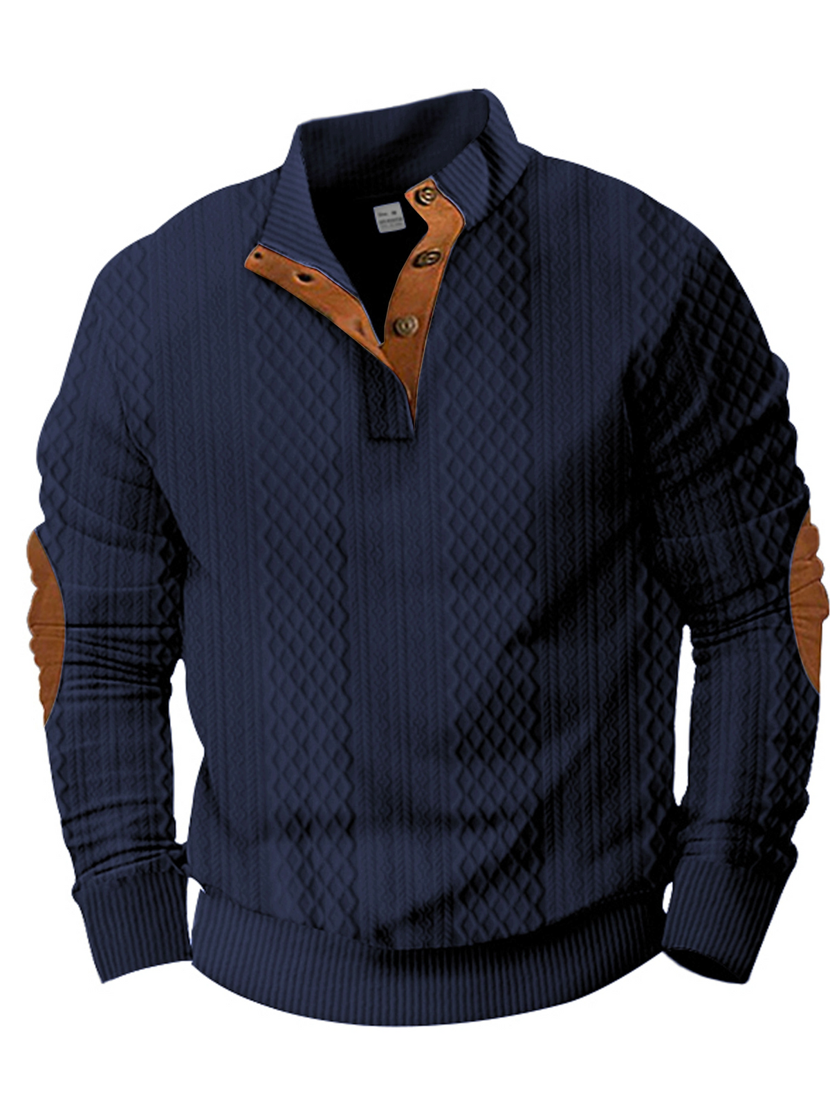 Men's jacquard knit button-front sweater standing collar long sleeve casual weekend beige textured