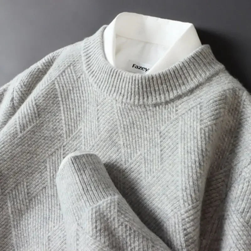 Caleb men's beige diamond knit sweater soft-touch casual layering essential with classic pattern