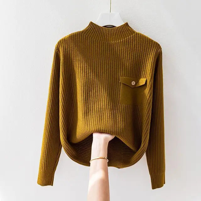 Henrietta elegant knit pullover in neutral tone classic silhouette soft texture cozy sophisticated style