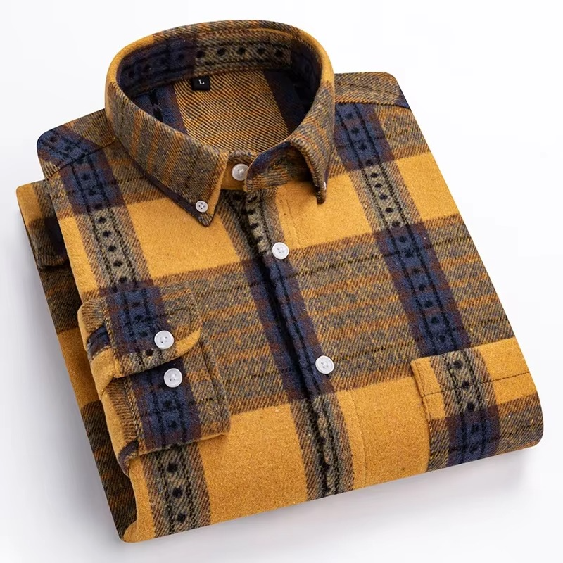 Men's plus size plaid long sleeve shirt in 7XL, 100% cotton with single chest pocket