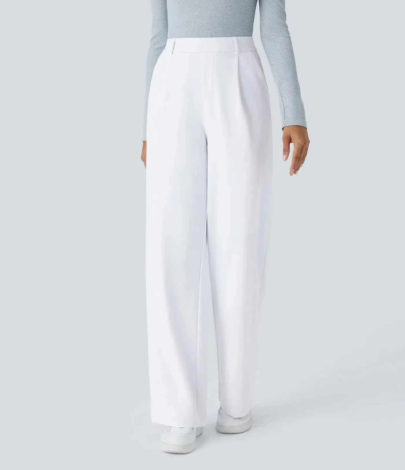 Black high-waist wide-leg trousers with fluid drape and elongating silhouette for polished versatile wear