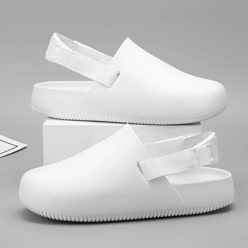 Wynter slip-on clogs with enclosed toe, adjustable backstrap, cushioned insole, lightweight casual style