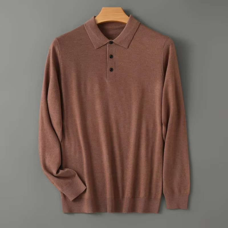 Men's burgundy merino wool polo collar sweater lightweight breathable knit refined everyday warmth