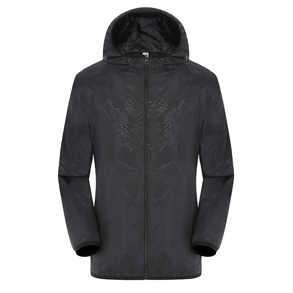 Men's waterproof hooded trench coat relaxed fit with zipper front closure in classic outerwear style