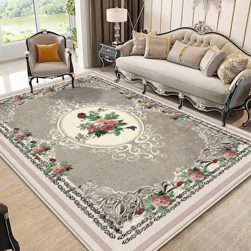 European Style Luxury Carpet Living Room Flower Pattern Decoration Bedroom Large Rugs Sofa Area Non-slip Easy Clean Floor Mat