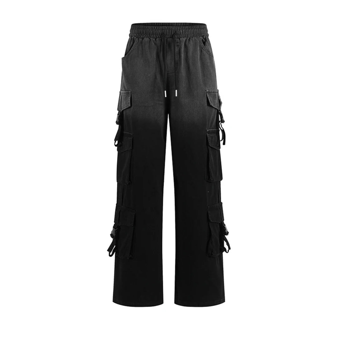 Gradient cargo sweatpants in faded ombre wash, relaxed fit with utility pockets for everyday wear