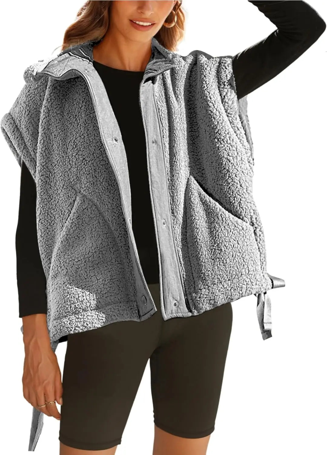 Wavlynn Michelle unisex sherpa fleece jacket with snap button closure, cozy layering coat