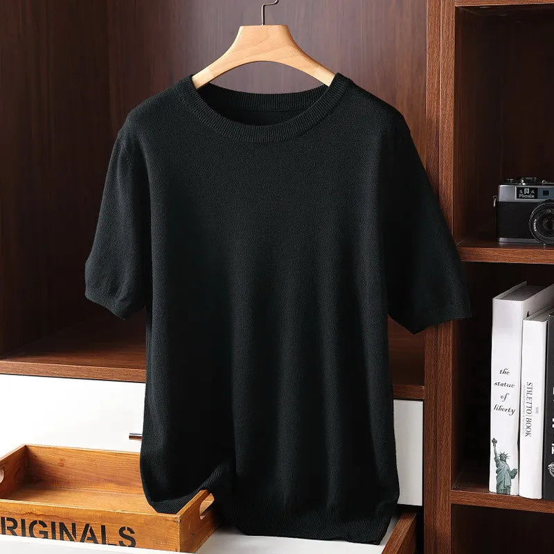 Wavlynn men's cashmere knit crew neck shirt, ultra-soft premium knit top for all seasons