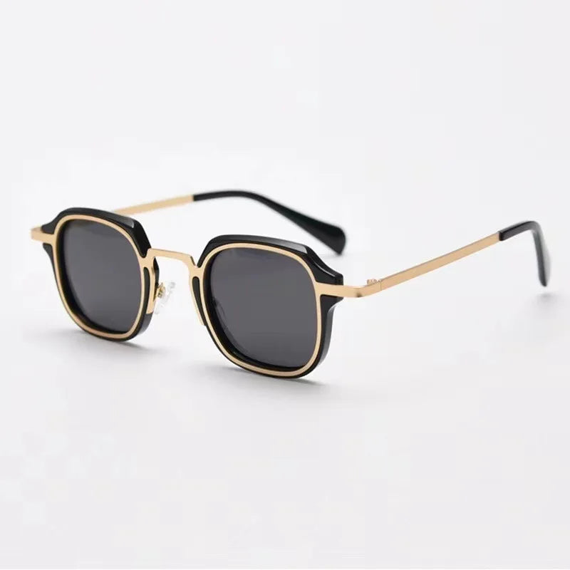 Bold square punk sunglasses black metal frame geometric UV400 lenses unisex rebellious eyewear
