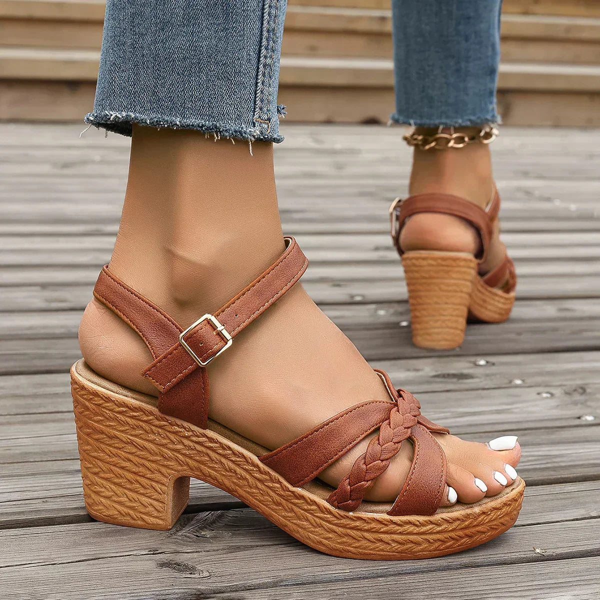 Women's adjustable mid-heel sandals with cushioned insole and refined straps for elegant all-day wear