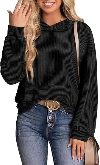 Women's light pink relaxed-fit casual hoodie with round neck and long sleeves, lightweight breathable fabric