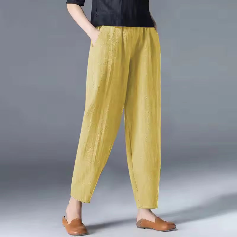 Women's lightweight summer trousers relaxed tapered ankle cut breezy breathable silhouette