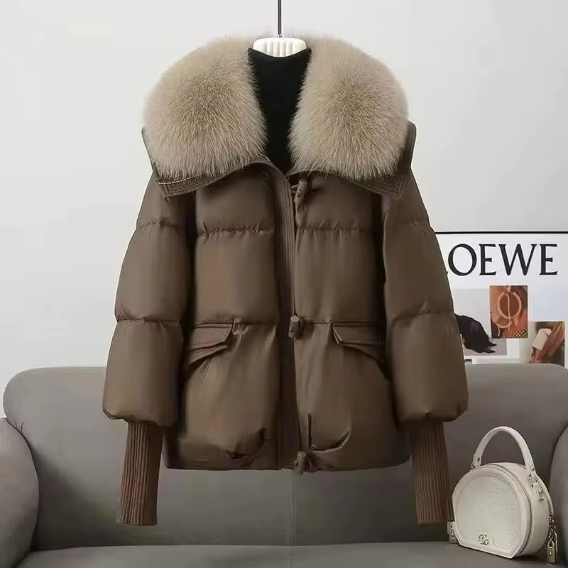 Women's winter parka coat with faux fur collar, warm down cotton padding, chic cold-weather outerwear