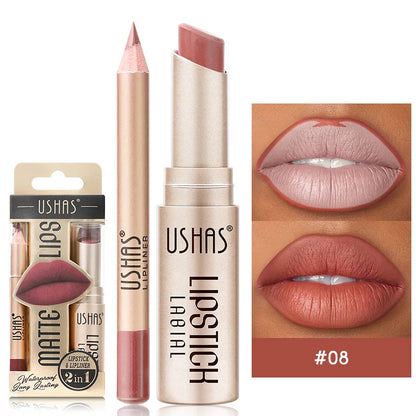Dual-purpose matte lipstick and liner combo with precise tip for sculpted long-lasting pout