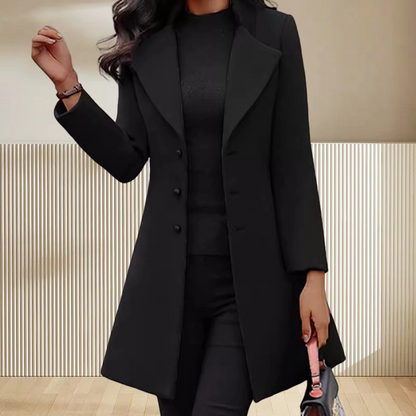 Women's mid-length slim-fit wool coat single-breasted winter jacket for work, sleek sophisticated style