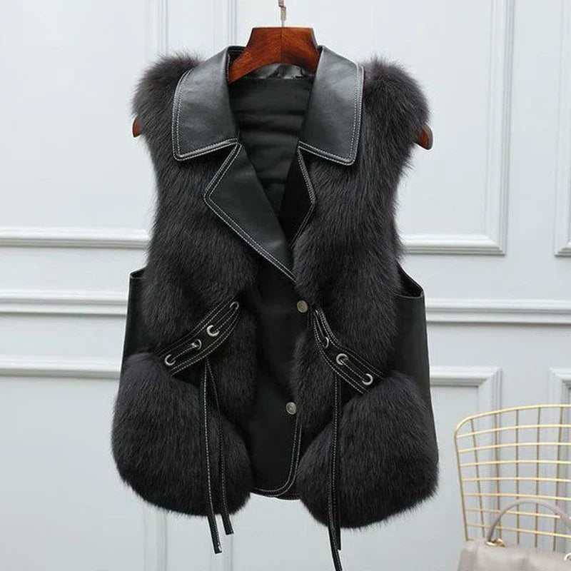 Elegant women's plush fur vest streamlined silhouette luxurious texture for chic layering