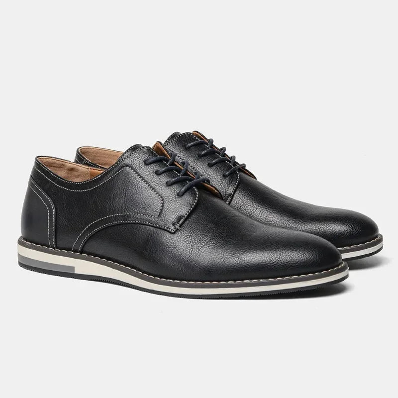 Men's brown synthetic leather derby shoes classic silhouette rubber outsole business casual style